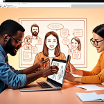 **Empathetic Tech Design:** A diverse group of people collaborating on a tech product design, emphasizing user-friendliness and emotional connection. Soft lighting, warm colors, and sketches/prototypes visible.