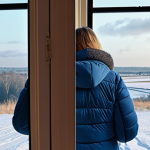 **

Prompt: A person browsing winter coats online, surrounded by personalized ads showcasing similar jackets in various colors and price ranges. Focus on the feeling of being targeted by AI algorithms. Add subtle hints of concern or surprise on the person's face. Dutch winter landscape in the background visible through a window.

**