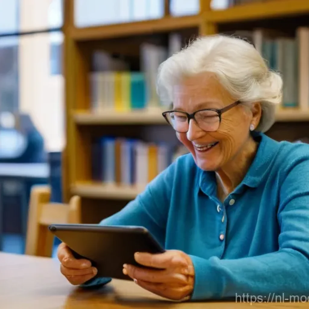 기술의 사회적 가치 증진 방안 - **Digital Inclusion in a Dutch Library:**
"An elderly Dutch woman in her late 70s, with a warm s...