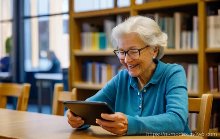 기술의 사회적 가치 증진 방안 - **Digital Inclusion in a Dutch Library:**
"An elderly Dutch woman in her late 70s, with a warm s...
