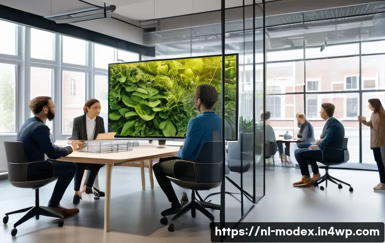 인공지능과 윤리  인간 기술 공존의 새로운 패러다임 - A modern Dutch office environment showing diverse professionals collaborating around a transparent d...