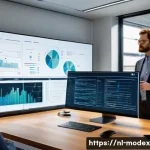 Home 19 AI 결정의 윤리적 기준 수립하기 - A modern office setting in Amsterdam featuring a diverse team of AI developers and ethicists gathere...