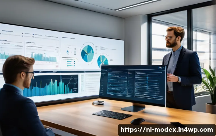 AI 결정의 윤리적 기준 수립하기 - A modern office setting in Amsterdam featuring a diverse team of AI developers and ethicists gathere...