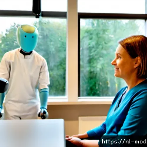 Home 17 인간 기술 공존의 사례 연구 성공적인 모델 분석 - Photorealistic documentary scene in a Dutch rehabilitation clinic, a middle-aged patient wearing cas...